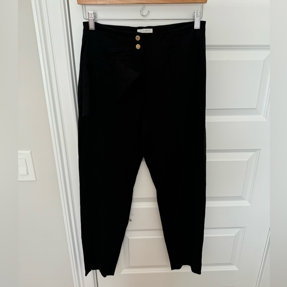 Sandro Paris Black Trouser with Ruffle Detail on Leg in Black